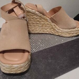 Marc Fisher Tan Wedge Sandals with Suede Finish
